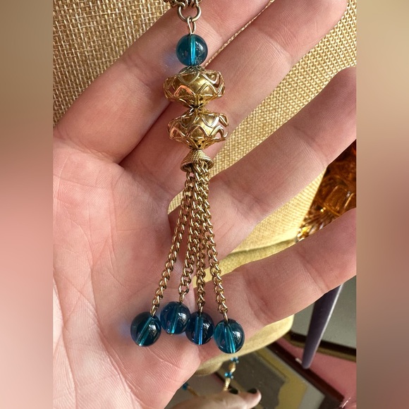 1960's Azure Nights Retro Gold Tassel Y Chain Necklace - Picture 4 of 5
